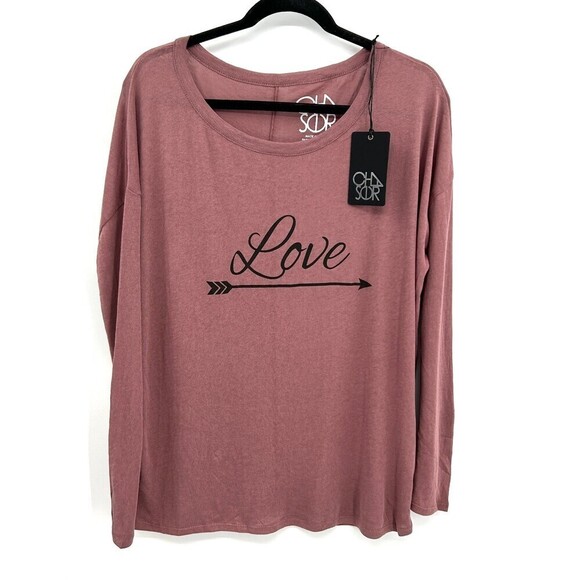 NWT CHASER Rose Pink Love Script Arrow Lightweight Long Sleeve Shirt Size Medium - Picture 1 of 5